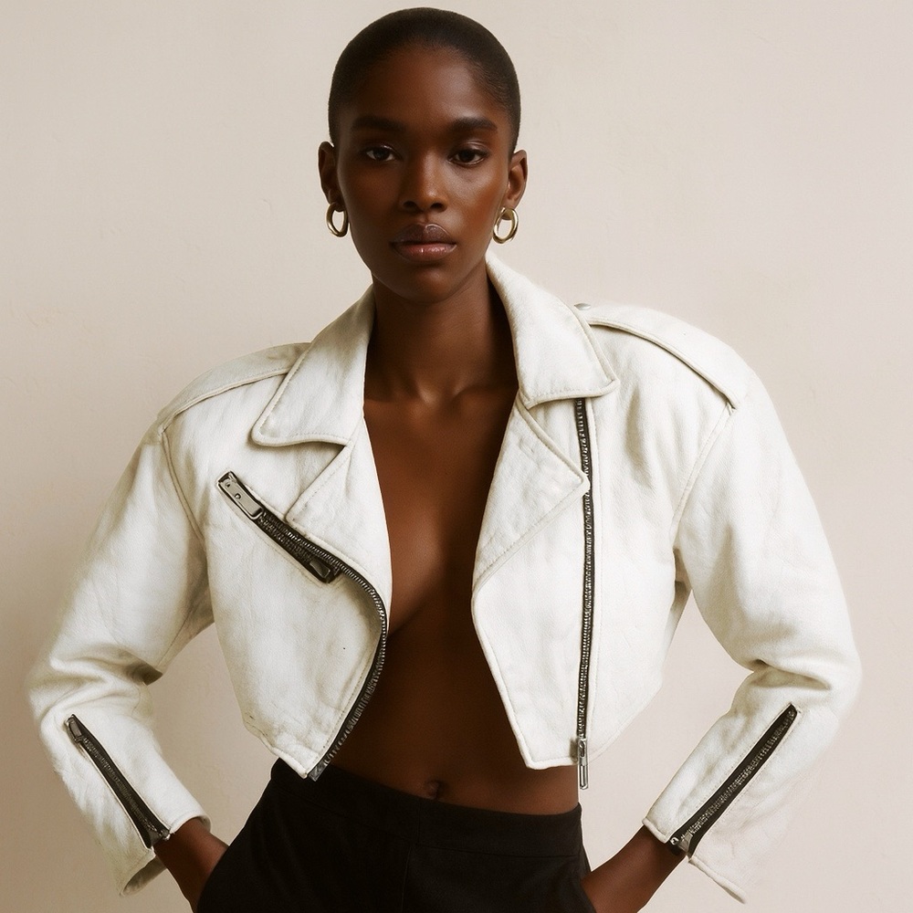 Vintage 1980s super cropped classic motorcycle jacket. 80's retro real leather